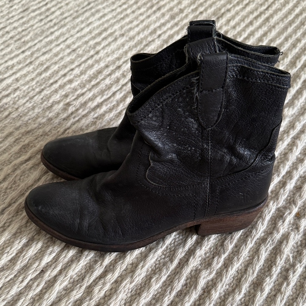 Frye Black Leather Ankle Booties